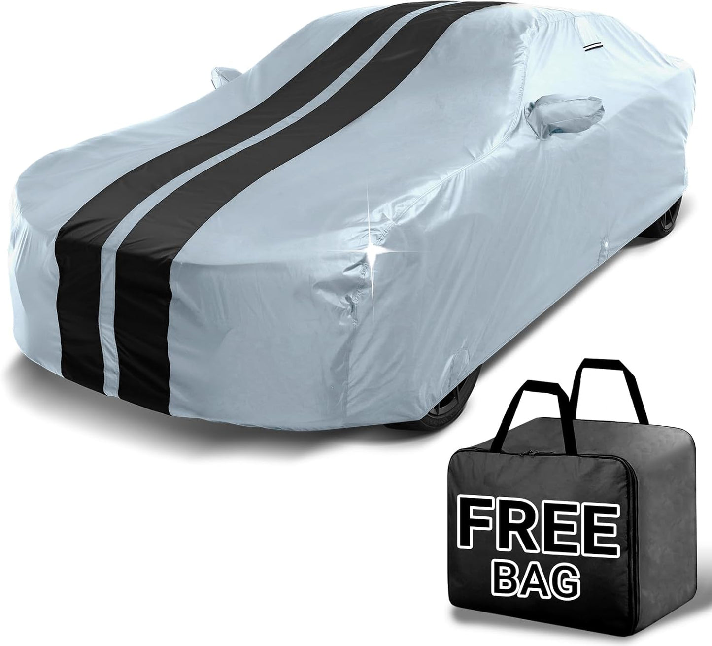 iCarCover Custom Car Cover for Chevy Malibu (1997-2025) Waterproof All Weather Rain Snow UV Sun Protector Full Exterior Indoor Outdoor Car Cover (Stripe - Gray/Black)