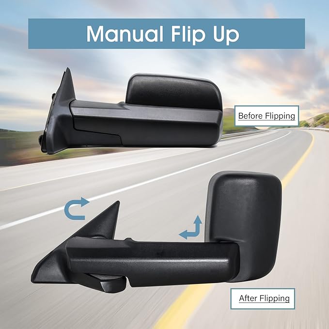 BOOLEE Towing Mirrors Power Heated Compatible with 2009-2018 Dodge Ram 1500,2019-2023 Dodge Ram 1500 Classic Arrow Lamp Puddle Light Temp Sensor Pickup Truck Tow Mirrors Black