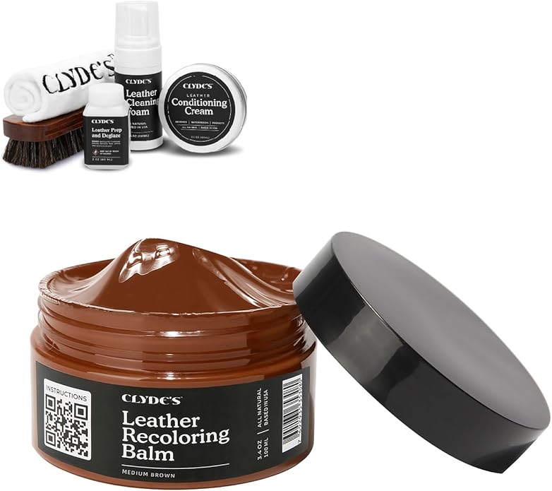 Clyde's™ 4-Step Leather Recoloring Kit | Includes Brush and Lint-Free Towels | Cleans, Restores, and Protects Your Leather