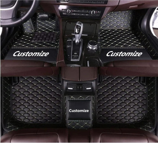 Custom All-Weather Protection Leather Car Floor Mats for Cars Sedan SUV Sports Car Waterproof Floor Mat (Black Beige)
