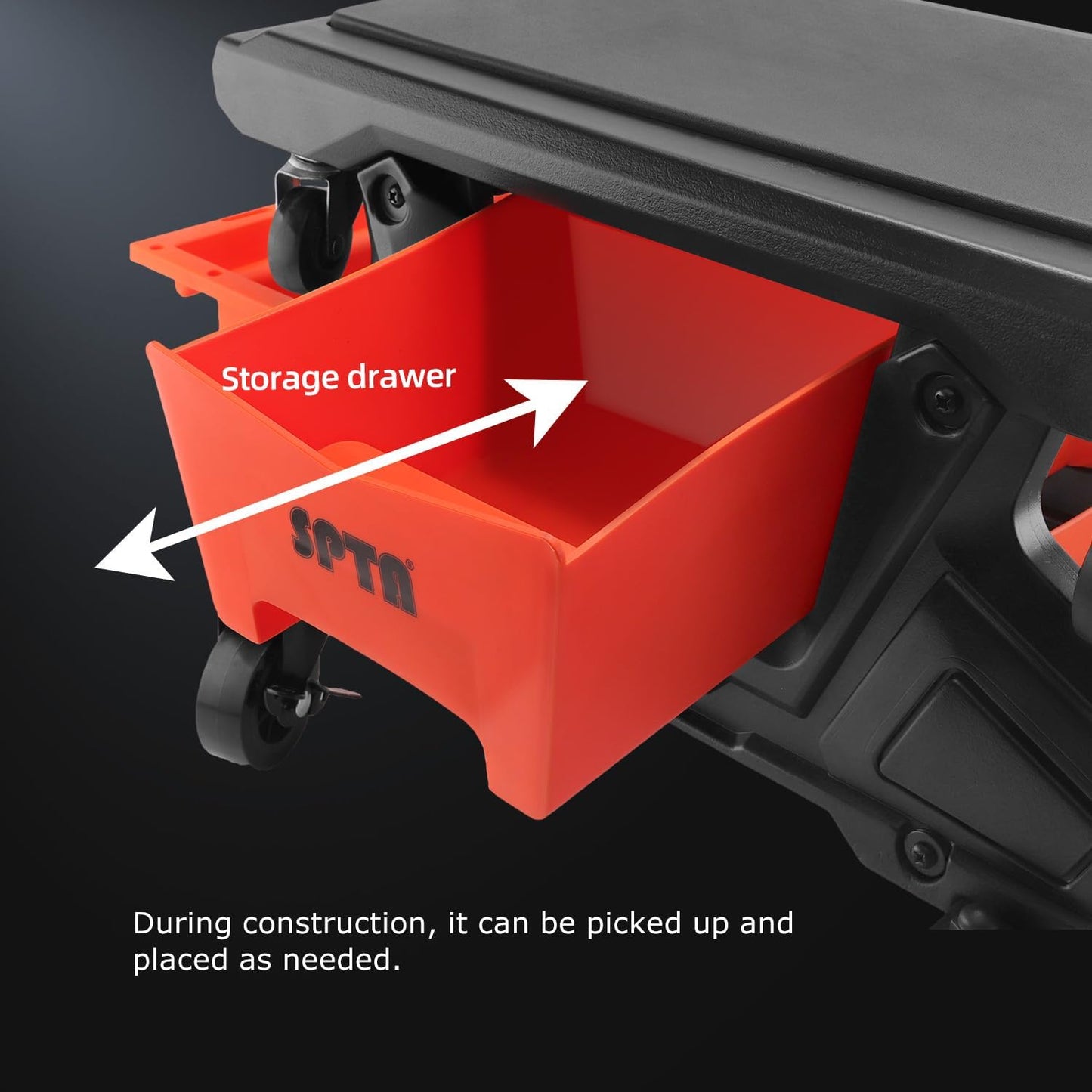 SPTA Automotive Mobile Rolling Mechanics Stool - Heavy Duty Roller Creeper Seat Soft Rubber Cushion Brake Wheels Storage Drawers Tray Roller Seat for Home DIY Garage Car Detail, 330lb Load Bear -PT161