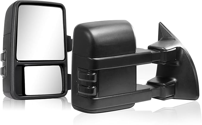 Pair Towing Mirrors For 08-16 F250,F350,F450,F550 Super Duty Manual Black Smoke Signal