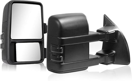 Pair Towing Mirrors For 08-16 F250,F350,F450,F550 Super Duty Manual Black Smoke Signal