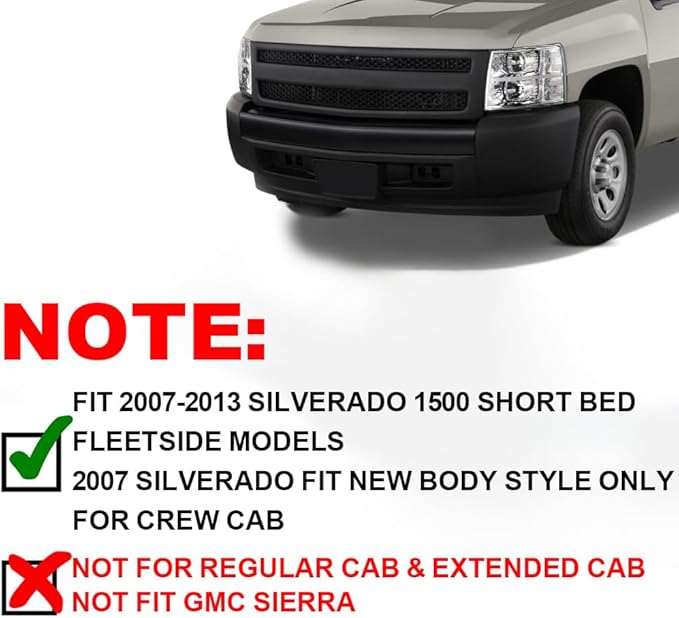 G-PLUS Fender Flares Compatible with 2007-2013 Chevy Silverado 5.8' Short Bed Factory Style 1500 Crew Cab With 69.3" Bed Fleetside Models (Do not fit long bed models) Textured Wheel Flares