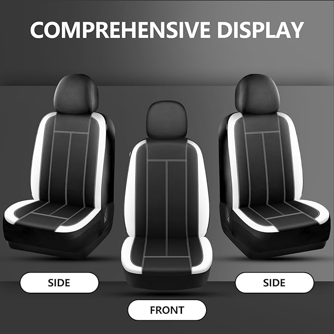 Neoprene Waterproof Car Seat Covers, Premium Cloth Seat Covers, Car Seat Cover Front Seats Airbag Compatible, Universal Automotive Comfort for Most Cars,Trucks,SUVs(Black White 816)