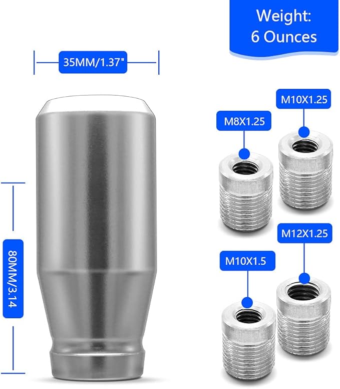 (Sliver) 5 Speed Weighted Manual Universal Automatic Gear Shifter Shift Knobs with 4 Adapters Fit Compatible with Manual Cars Most Automatic Cars