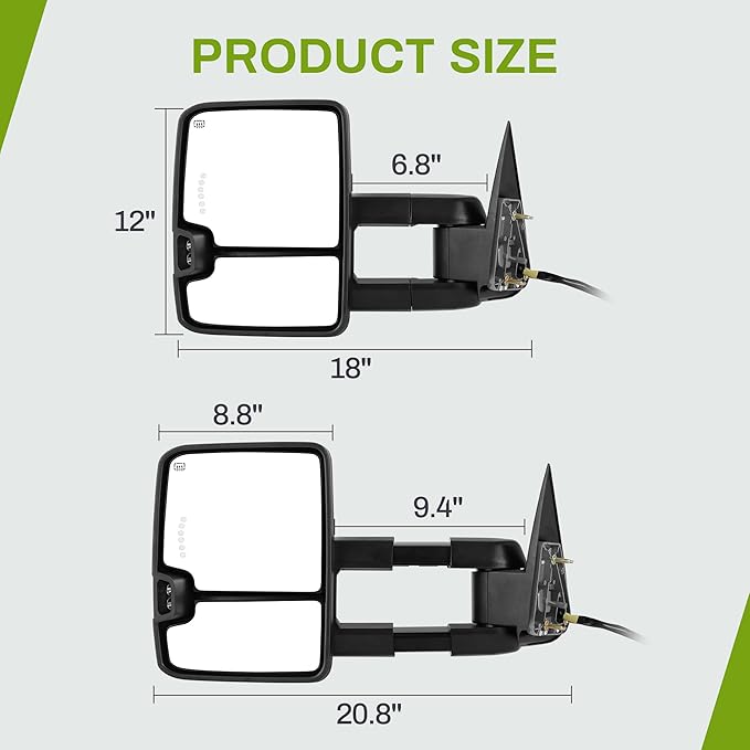AUTOSAVER88 Towing Mirror Compatible with 2003-2006 Silverado Sierra 1500 2500 HD 3500 HD Tahoe Yukon, Power Heated Switchback LED Turn Signal Running Light (Black inside) Manual Telescoping Folding