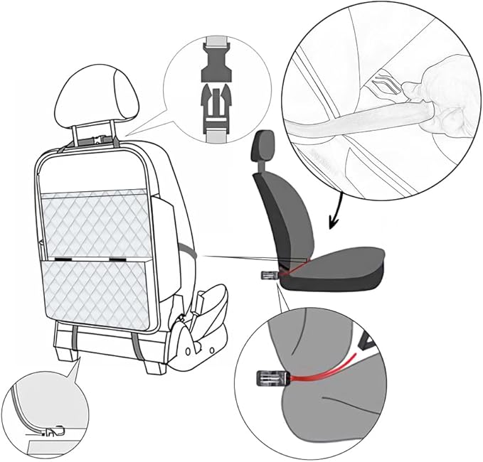 Seat Back Protector + Large Capacity Pocket Storage Organizer,Preventing the Impact of Children Stepping on the Seat Backrest (Cream White)