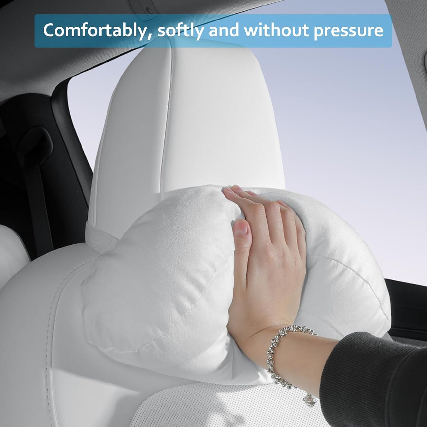 Car Headrest Pillow for Driving, Softness Ergonomic Design Universal Travel Neck Pillow for Most Cars, Office Chairs, Gaming Chairs with Extra Filler Cotton Bag (White, 2PC)