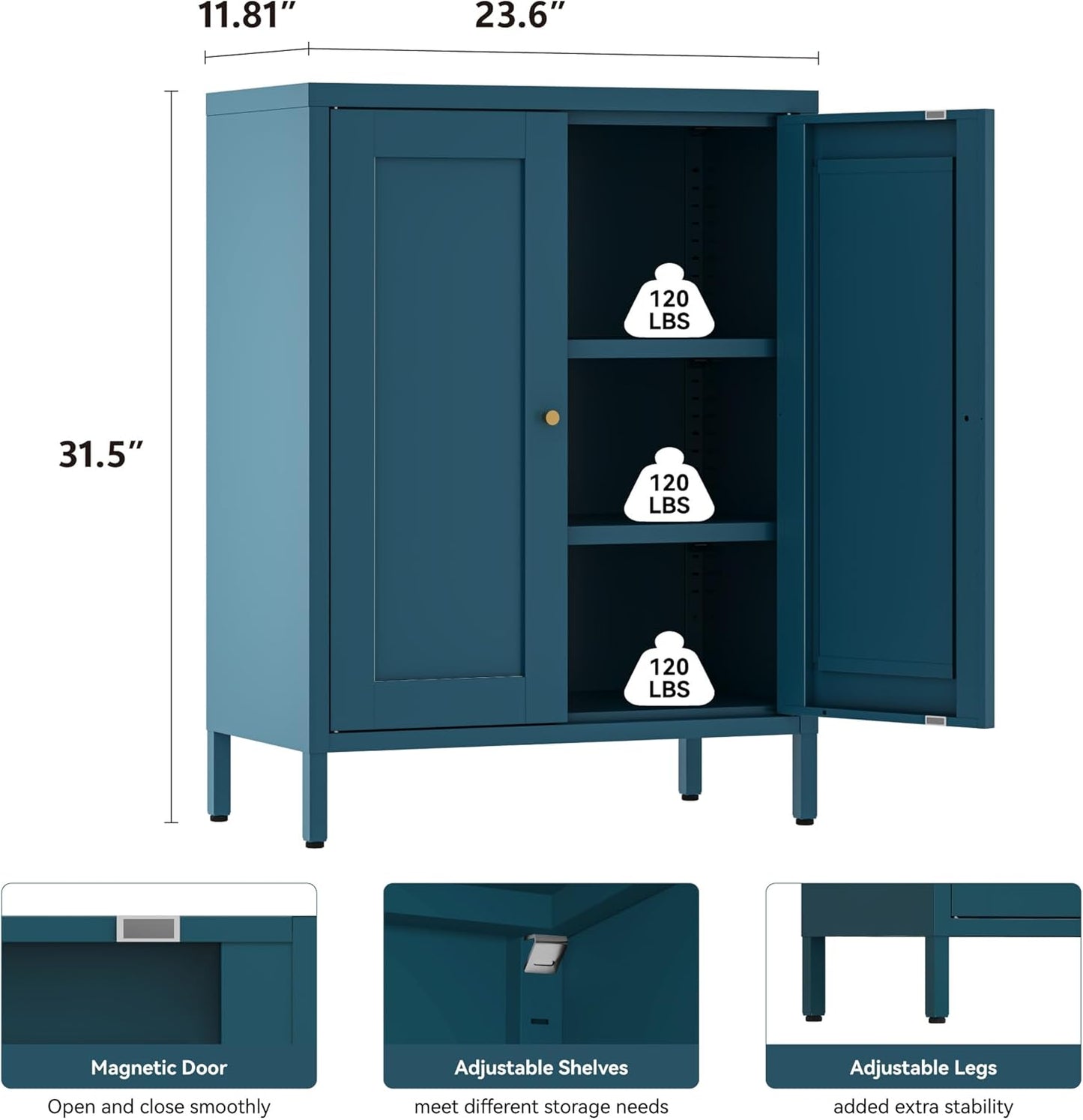 Metal Bathroom Storage Cabinet,Bathroom Floor Storage Cabinet with 2 Adjustable Shelves and 2 Doors,Freestanding Sideboard for Small Spaces, Living Room, Home Office, Dining Room