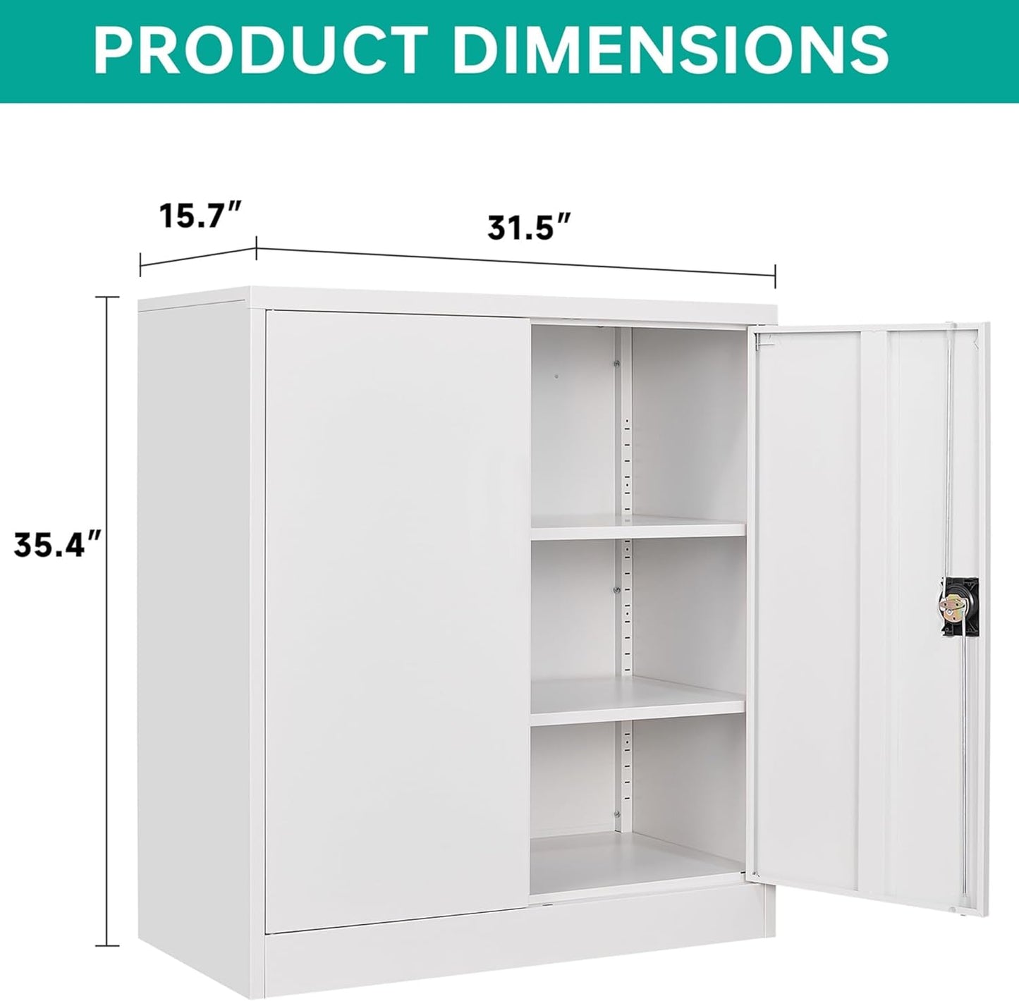 SISESOL Small Metal Cabinet with Shelves,36 inch Garage Storage Cabinet with Lock,White Metal Storage Cabinets with Locking Doors,Lockable Office File Cabinets for Home,Office,Shop,Garage