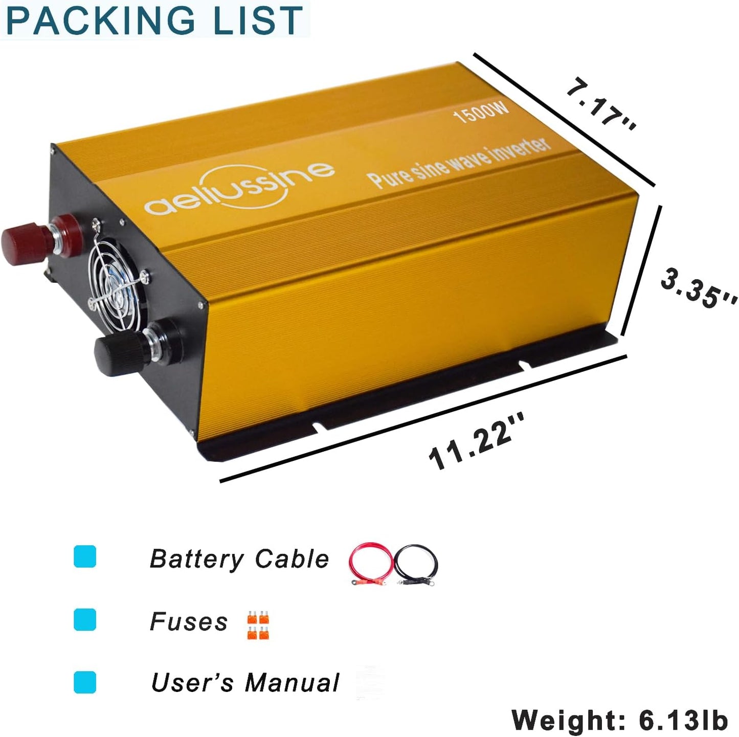 1500W Pure Sine Wave Inverter-48V DC to 110V 120V AC Power Converter with 2 AC Outlets, 48 Volt Power Inverter for Truck, Rv, Camping, Home, Emergency Power