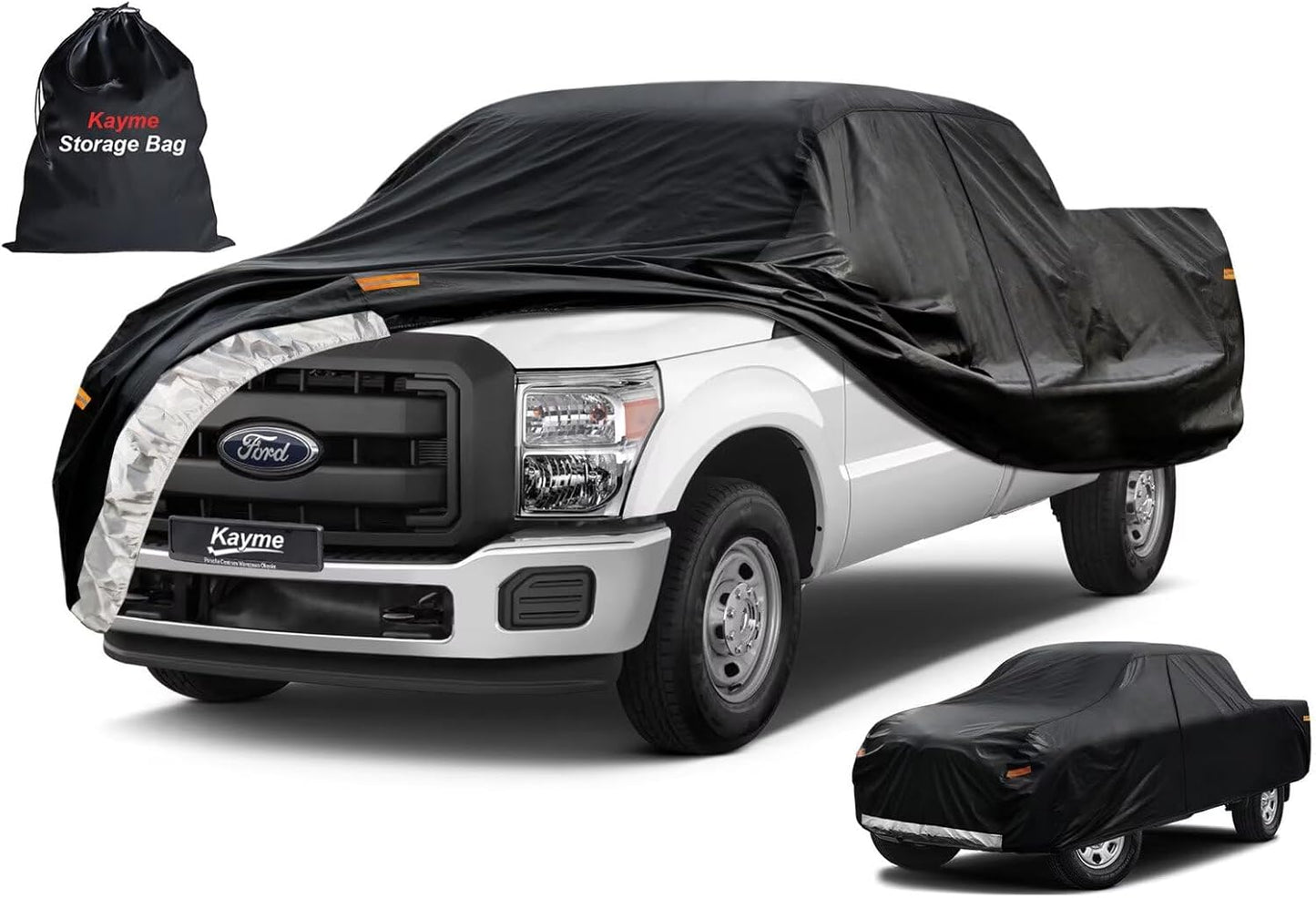 Kayme Truck Cover Custom Fit Ford F-250(1999-2016) Regular Long Bed. Full Exterior Heavy Duty Outdoor Pickup Truck Car Cover Waterproof All Weather.Car Tarp for Wind Sun Dust Protection.Black