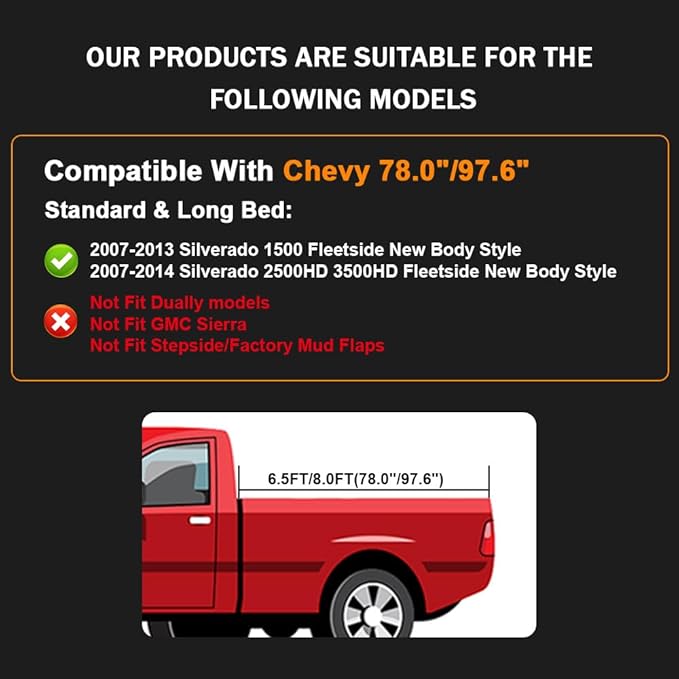 PIT66 Fender Flares, Fit 2007-2013 Chevy Silverado 1500, Fit 2007-2013 Silverado 2500HD/3500HD 78.0"/97.6" Long Bed (Not For Dually,Not Fit GMC Sierra), Factory Style Black Wheel Flares Set, 4 Pcs
