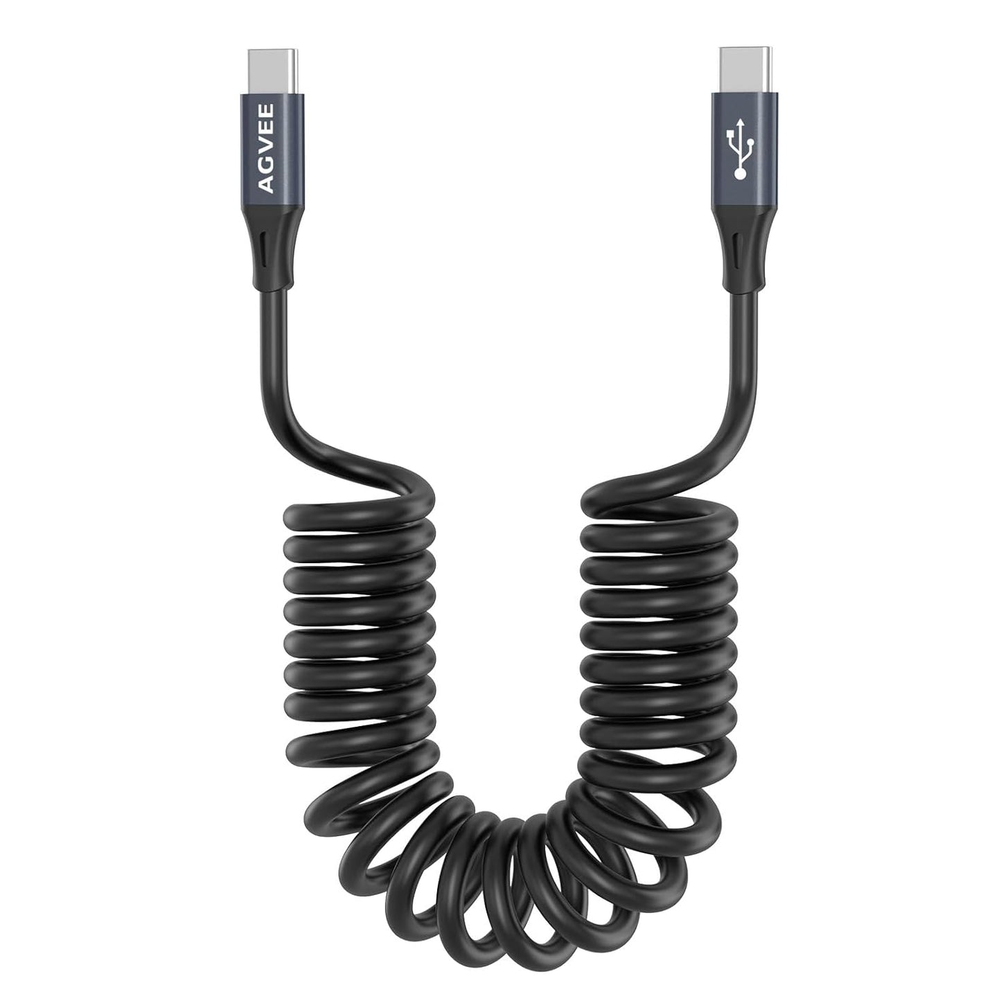 AGVEE 5ft Coiled Short USB-C to USB-C Charging Cable [USB-IF Certified] 60W PD Fast Charger Cord in Car for iPhone 16/15 CarPlay, Galaxy S25 S24 S23 S22 S21 S10 S9 S8, Google Pixel, Dark Gray