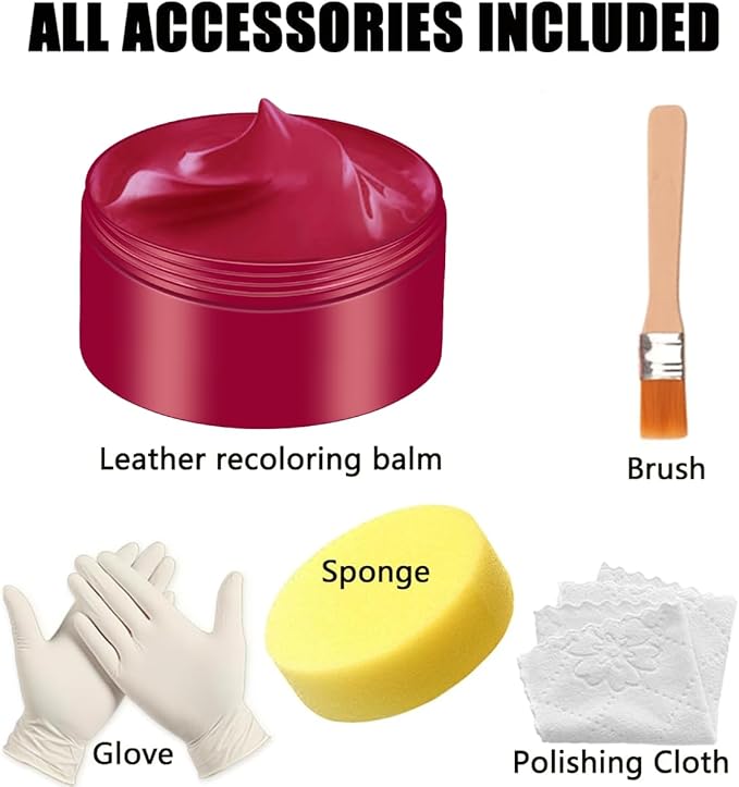 Leather Recoloring Balm, Maroon Vinyl Leather Color Restorer, Leather Repair Kit for Car Interior, Leather Paint, for Furniture Seat, Shoe Polish