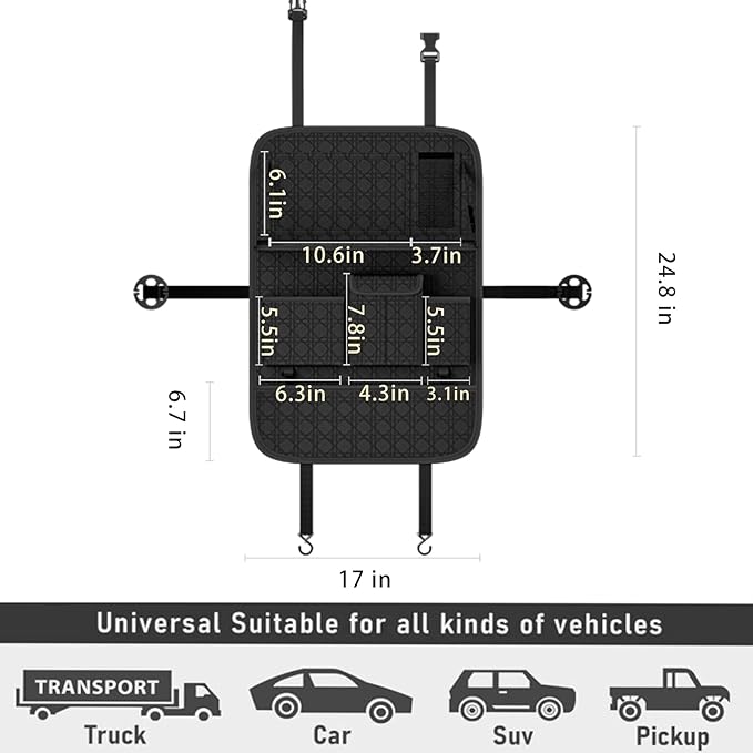 GMQ Backseat Car Organizer 1 Pack, Car Back Seat Organizers with Tray,Multifunctional Car Seat Back Organizer with Foldable Tablet Holder (Black, 1 PC)