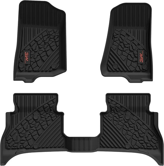 3W Floor Mats Fit for Jeep Wrangler 4XE 2021-2024 2025 Hybrid 4 Door (Non JL or JK), Black All-Weather TPE Floor Liner for 1st and 2nd Row Full Set Car Mats, Red Logo