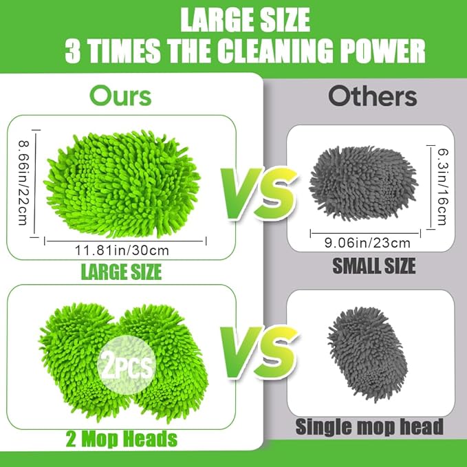 62" Car Wash Brush Mop Kit with Long Handle, 2 in 1 Chenille Microfiber Sponge Mitt Cleaning Detailing Duster for Washing Cars Truck SUV RV Caravans and Household(2 x Mop Head)