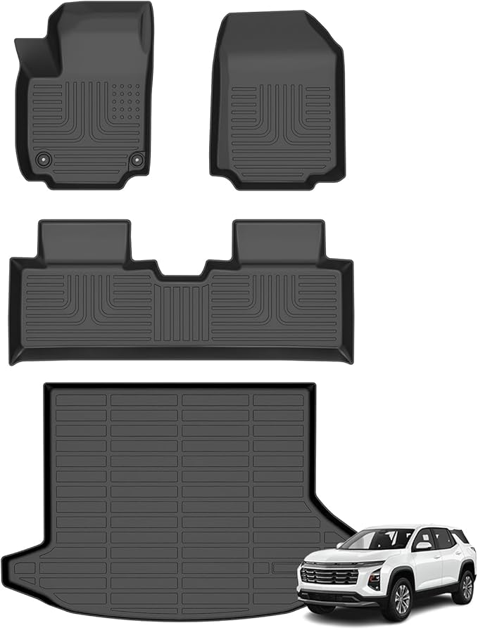 Floor Mats & Cargo Liner for Chevy Chevrolet Equinox 2025 2026 (Not EV)/ GMC Terrain 2025 2026 All Weather Automotive TPE Set Anti-Slip Floor Liners Accessories (Car Mats+Trunk Mat) Black
