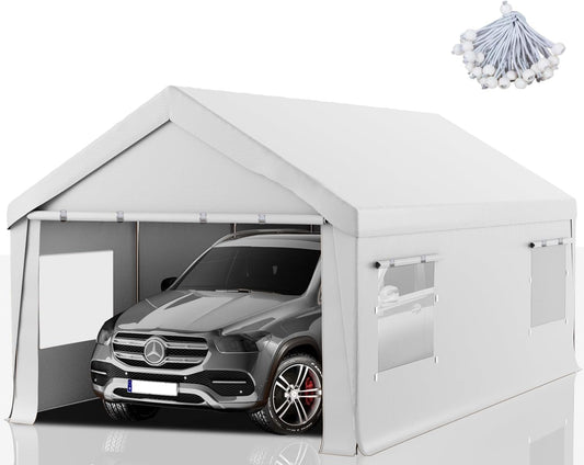 Carport 10x20 FT Heavy Duty, Outdoor Portable Garage with Removable Sidewalls & Doors, Waterproof, UV-Resistant Canopy Shelter for Vehicles, Boats, RVs, Trucks, All-Season Car Port,White