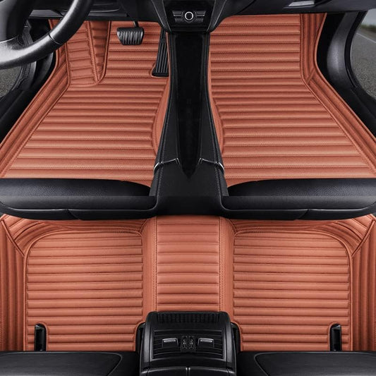 Custom All-Weather Protection Luxury Leather Floor Mats for Cars SUVs Trucks According Anti-Slip Leather Floor mats ﻿ (40,Striped Brown)