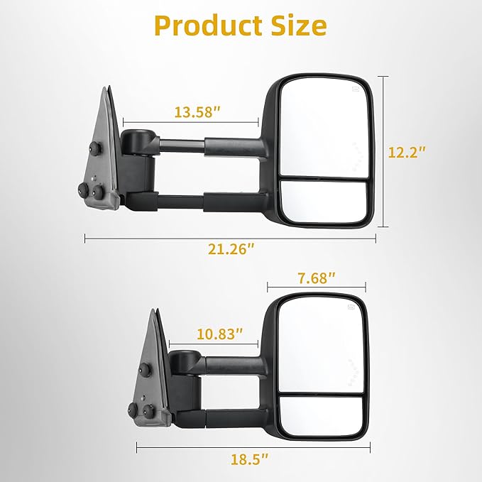 DWVO Towing Mirrors Compatible with 03-06 Chevy Silverado Tahoe GMC Sierra Extendable Tow Mirrors, Powered Heated with Arrow Signal Light