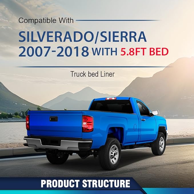 PIT66 Trunk Bed Mat Cargo Liner Compatible with Chevy Silverado GMC Sierra 1500 2500HD 3500HD 2007-2018 with 5.8 FT Bed TPE Black