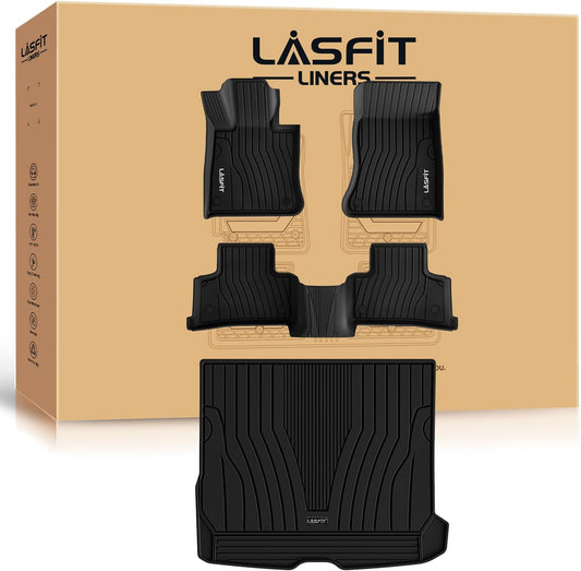 LASFIT Floor Mats & Cargo Mat for Mercedes Benz GLC 2025 2024 2023 (Not for Coupe), GLC300 / GLC300e / GLC43 AMG, All Weather TPE Car Mats for GLC 2023-2025, 1st & 2nd Row & Trunk Liner Set, Black