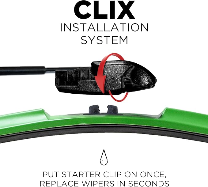 ClixWipers 22" + 20" (Set of 2) Green All Weather Premium Automotive Replacement Windshield Wiper Blades, Passenger and Driver Side Winter Wiper Blades for Various Car Models