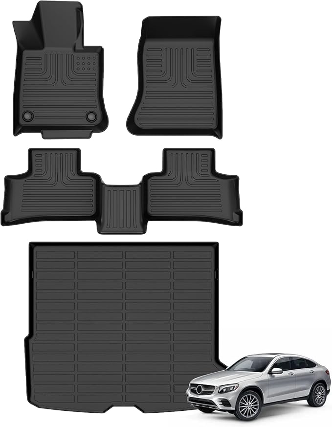 Floor Mats & Cargo Liner for 2023 2024 2025 Mercedes Benz GLC丨GLC 300丨GLC 350e丨GLC 43 AMG丨(Not for Coupe), All Weather Automotive TPE Set Anti-Slip Waterproof Floor Liners Accessories