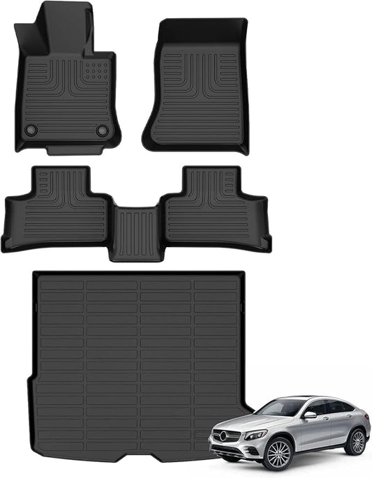 Floor Mats & Cargo Liner for 2023 2024 2025 Mercedes Benz GLC丨GLC 300丨GLC 350e丨GLC 43 AMG丨(Not for Coupe), All Weather Automotive TPE Set Anti-Slip Waterproof Floor Liners Accessories