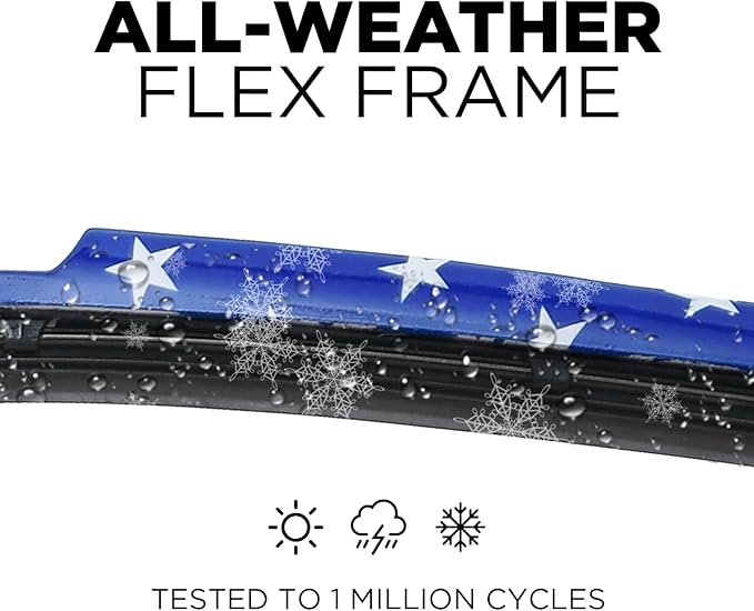 ClixWipers 18" + 18" (Set of 2) Stars All Weather Premium Automotive Replacement Windshield Wiper Blades, Passenger and Driver Side Winter Wiper Blades for Various Car Models