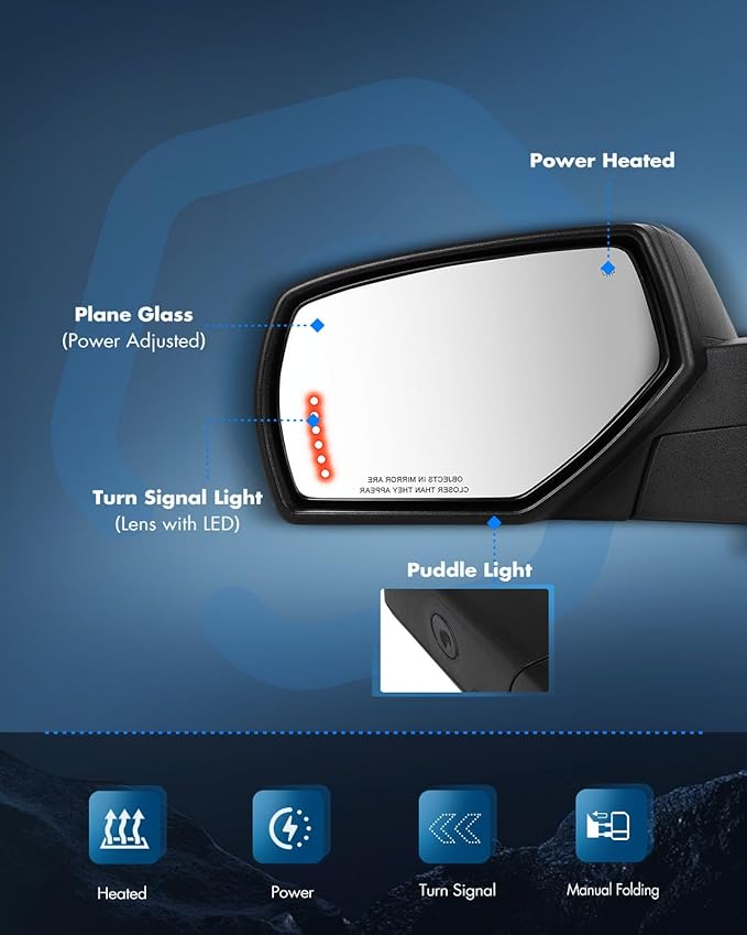 ECCPP Towing Mirrors Fit For 2014-2018 For Chevrolet Silverado 2014-2018 For GMC Sierra With Left Right Side With Power Heated Turn Signal light Puddle light Power Folding Black Texture