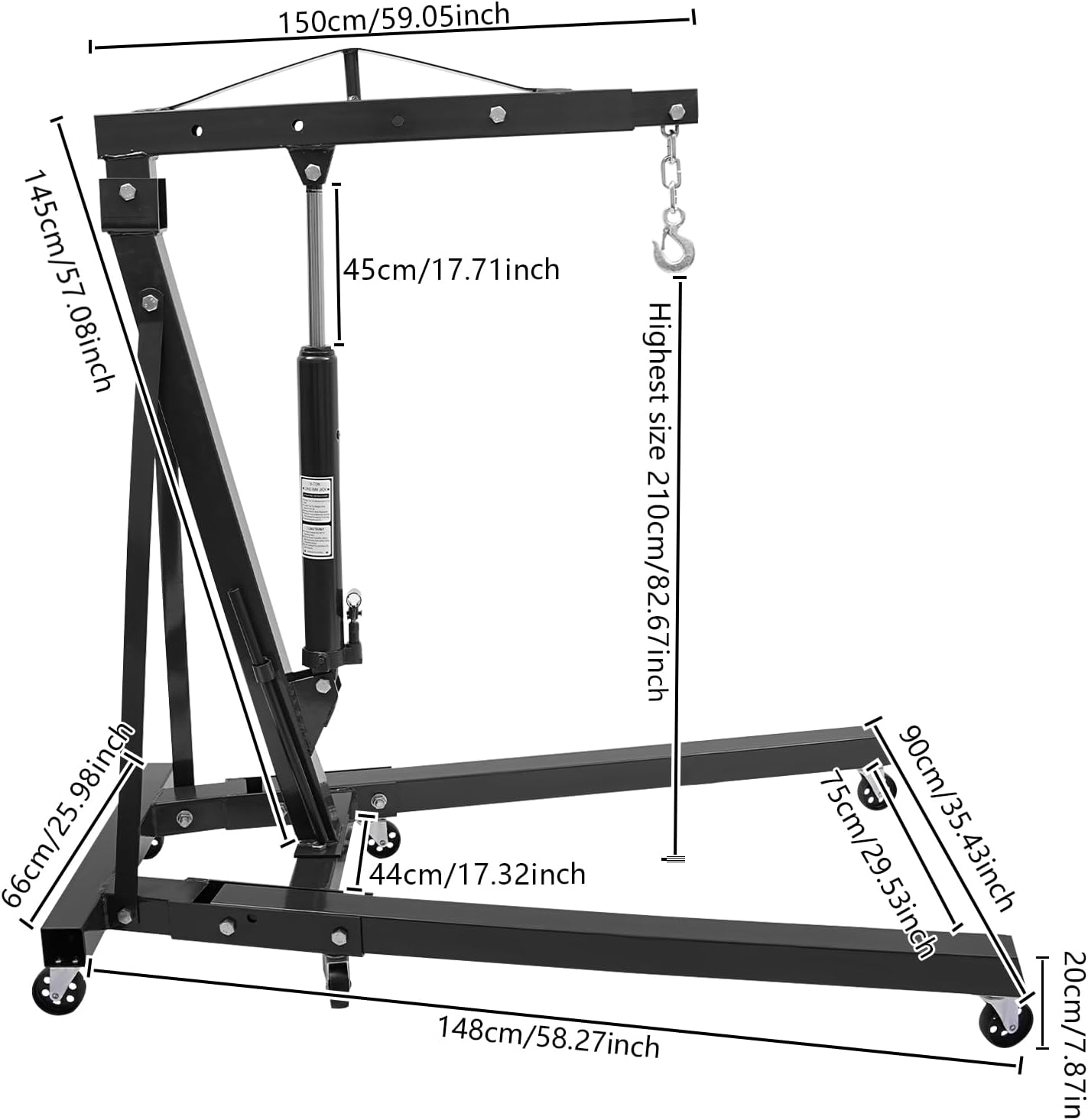 2 Ton Engine Hoist Foldable Engine Crane Cherry Picker Engine Hoist with 6 Wheels Adjustable Lifting Positions Heavy Duty Shop Crane for Warehouse, Workshop, Garage