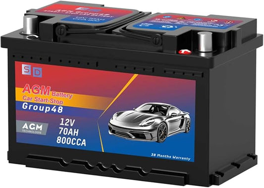 Group 48 AGM Start-Stop Car Battery, 12v 70AH 800 CCA Maintenance Free Automotive Replacement Batteries, 38 Month Warranty
