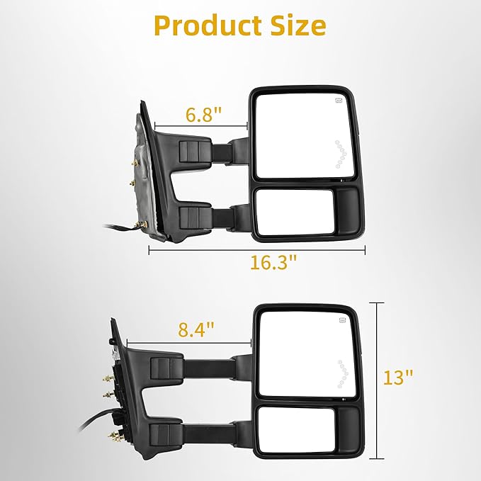 DWVO Towing Side Mirrors Compatible with 08-16 Ford F250 F350 F450 F550 Super Duty Mirror with Manual Telescoping Folding Heated Amber Turn Signal Light Power Pair Black