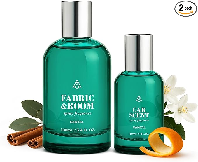 AromaPlan Natural Santal Room Spray & Car Fragrance Kit-Concentrated, Non-Toxic, Odor Eliminator & Long Lasting- Room Spray Air Freshener-Home, Car, Fabrics- 5 Star Hotel Scent Fragrance (100&30 ml)