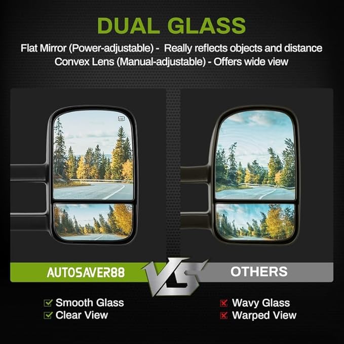 DWVO Towing Mirror Fits for 2014-2018 Chevy Silverado/GMC Sierra 1500 and 2015-2018 Silverado/Sierra 2500HD 3500HD, Pair Side Mirror with Power Heated, Manual Telescoping & Folding, Black