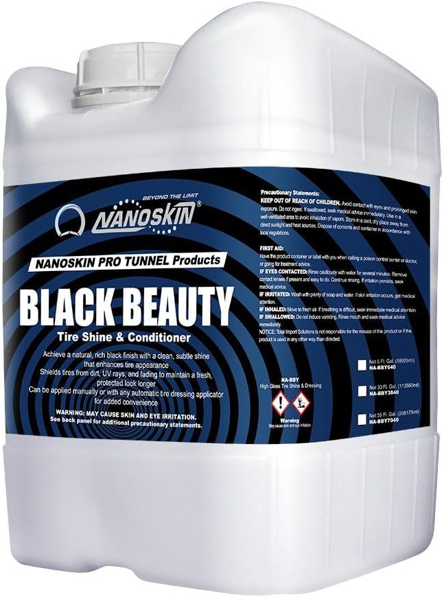 Nanoskin Black Beauty Tire Shine & Conditioner 5 Gallons - Water-Repellent & UV Resistant - Non-Greasy Finish - Restores Black Look | Works with Manual & Automatic Applicators for Cars, Trucks, SUV