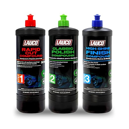 LAUCO 3-Step Set Automotive Paint Correction Kit, Professional Cutting, Polishing & Finishing Compounds, Silicone-Free, Clear Coat Safe Detailing System for Swirl Removal, Scratch Repair