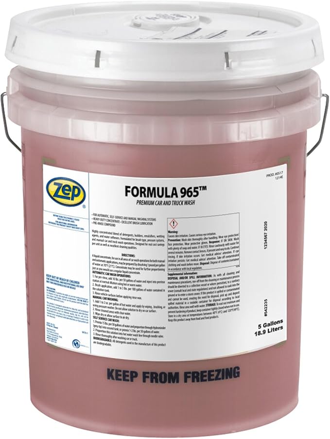 Zep Formula 965 Premium Car and Truck Wash - 5 Gallon Pail - 51733 - Prevents streaking and water spotting