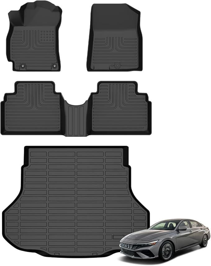 Floor Mats & Cargo Liner for Hyundai Elantra/Elantra N 2021-2025 (Not for Hybrid) All Weather Automotive TPE Liners Set Anti-Slip Waterproof Floor Liners Accessories (Car Mats+Trunk Mat) Black
