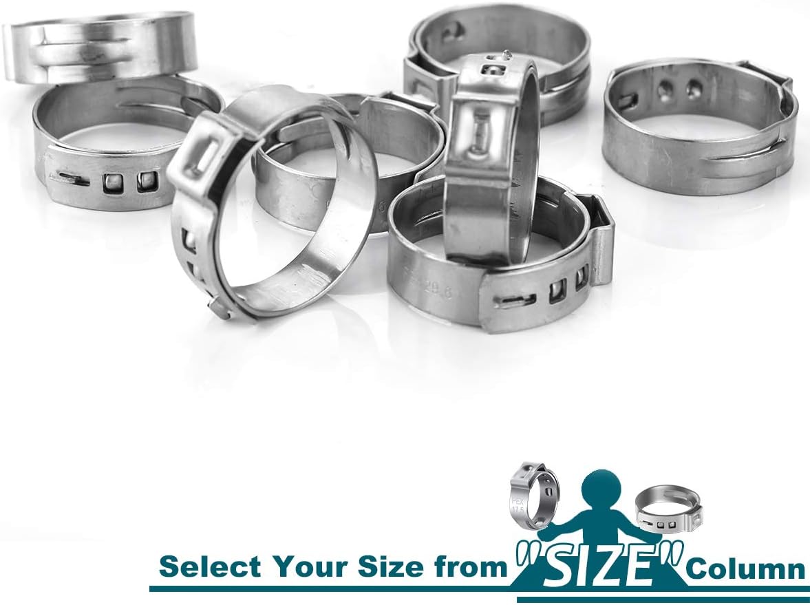 LOKMAN 50 Pack 3/8 Inch PEX Cinch Clamps, Stainless Steel Cinch Crimp Rings Pinch Clamps for PEX Tubing Pipe Fitting Connections(3/8 In)