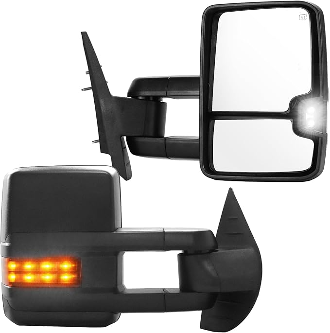 Towing Mirrors Replacement Fit for 2014-2018 Chevrolet Silverado GMC Sierra 1500,2015-2018 Chevrolet Silverado GMC Sierra 2500 HD 3500 HD,Power Heated Amber Signal Lamp in Pair Black