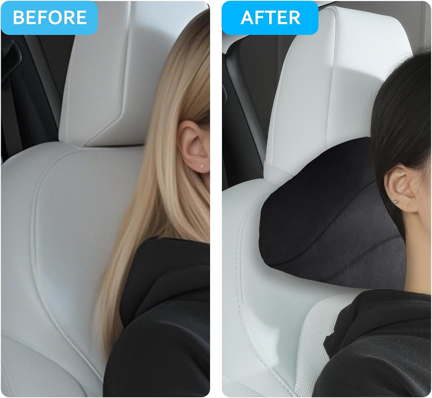 Car Headrest Pillow for Driving, Softness Ergonomic Design Universal Travel Neck Pillow for Most Cars, Office Chairs, Gaming Chairs with Extra Filler Cotton Bag (Black, 2PC)