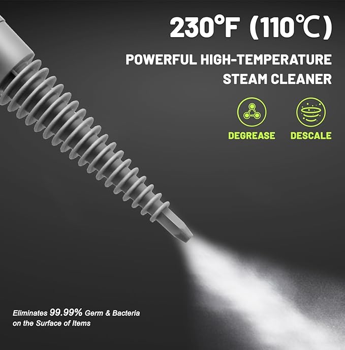 Handheld Steam Cleaner, Pressurized Multi-Surface Steam Shot with 13 Accessories, Safety Lock, Steamer for Cleaning Floor, Upholstery, Grout, Windows, Couch and Car, White