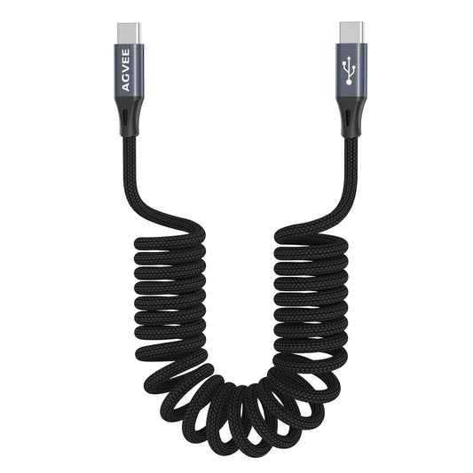 AGVEE 3ft Coiled Short USB-C to USB-C Charging Cable [USB-IF Certified] 60W PD Fast Charger Cord in Car for iPhone 16/15 CarPlay, Galaxy S25 S24 S23 S22 S21 S10 S9 S8, Google Pixel, Dark Gray