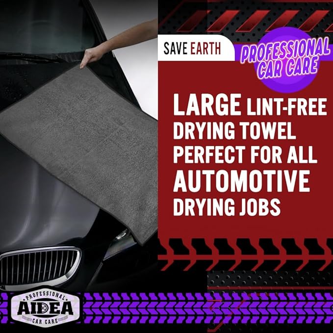 AIDEA Microfiber Towels for Cars-2PK, Large Professional Car Drying Towel, Scratch-Free & Absorbent Drying Towel for Cars, SUVs, RVs, Trucks, and Boats, 24inx 31in, Grey