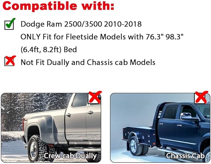 G-PLUS Fender Flares Compatible with Dodge Ram 2500/3500 2010-2018, ONLY Fit for Fleetside Models with 76.3" 98.3" (6.4ft, 8.2ft) Bed, Not Fit Dually and Chassis Cab Models